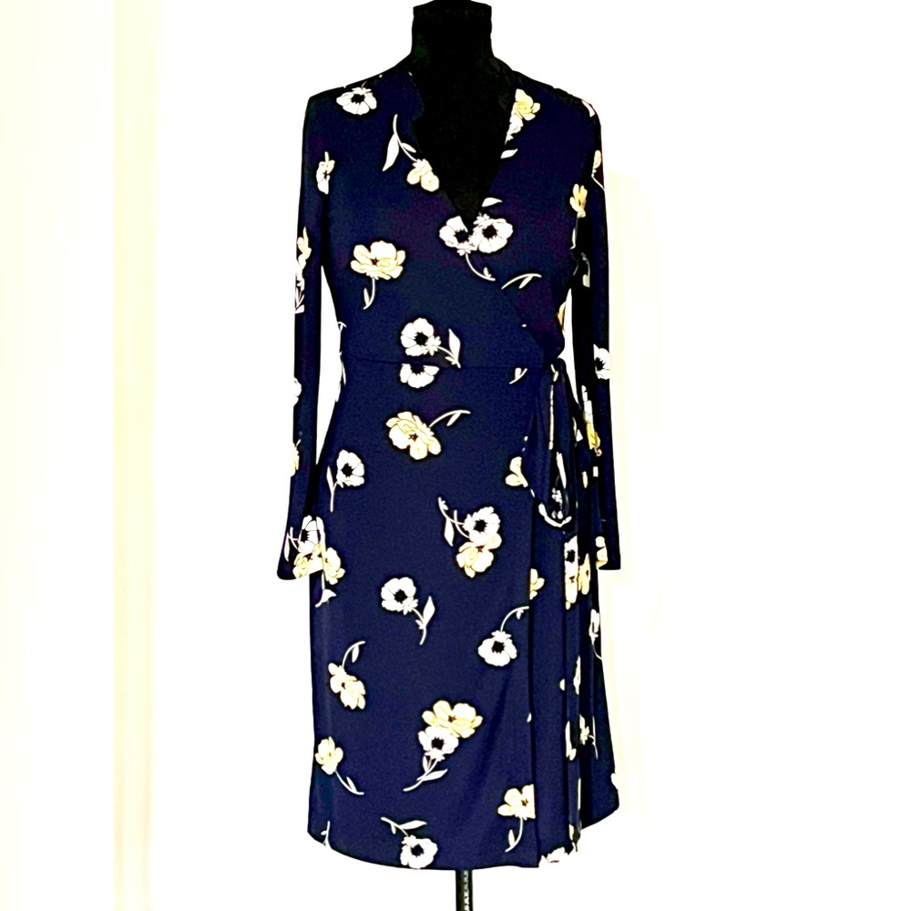 Ann Taylor, navy blue, flower print, wrap dress, size 10